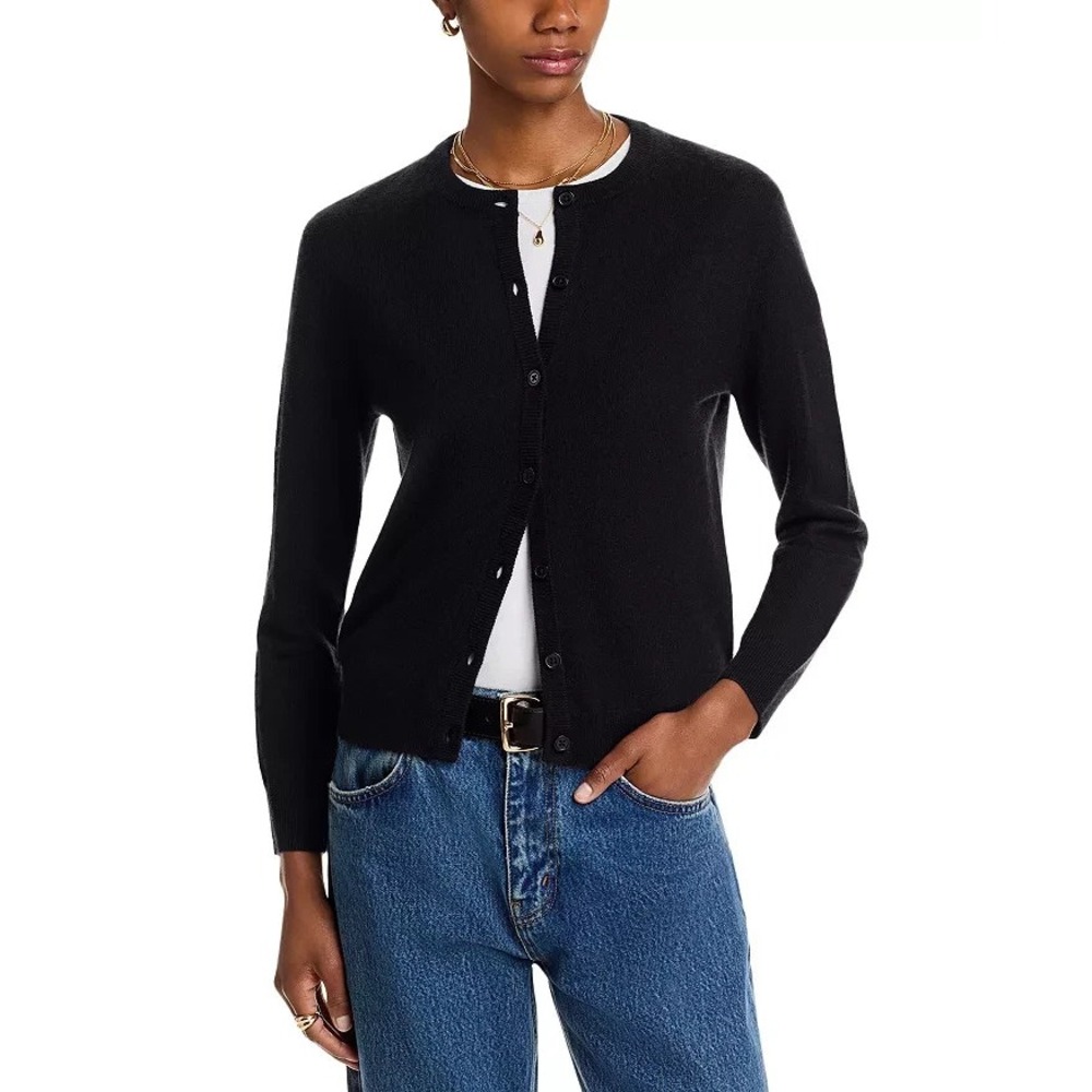 C by Bloomingdale's Cashmere Cashmere V Neck Cardigan Black Medium NWT's